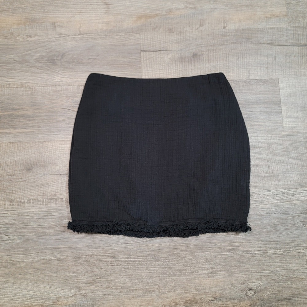 Madewell Cotton Gauze Hideaway Fringe Skirt Size‎ 4 Black Mini Preppy Minimalist